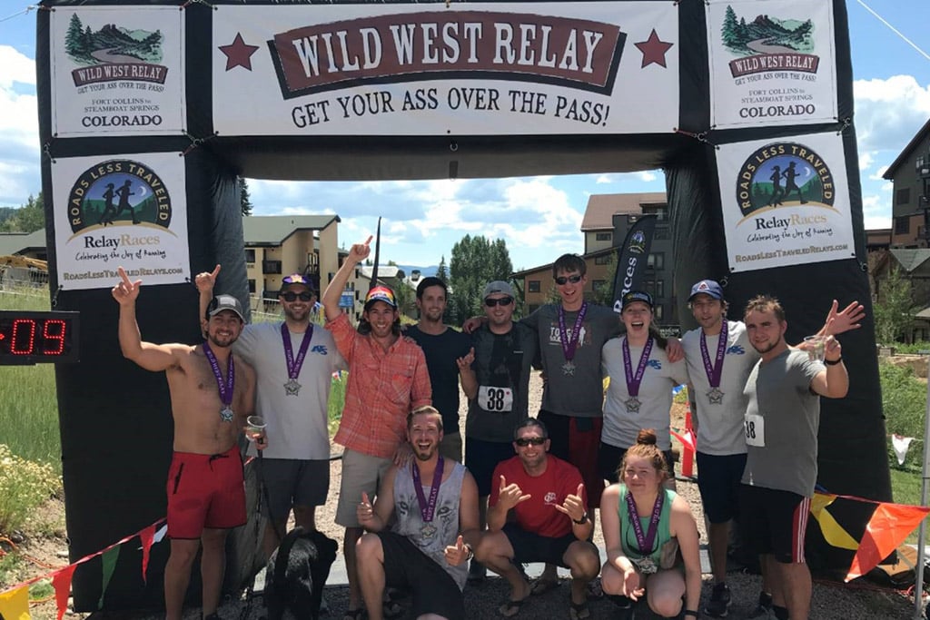 Group photo under the Wild West Relay race finish line