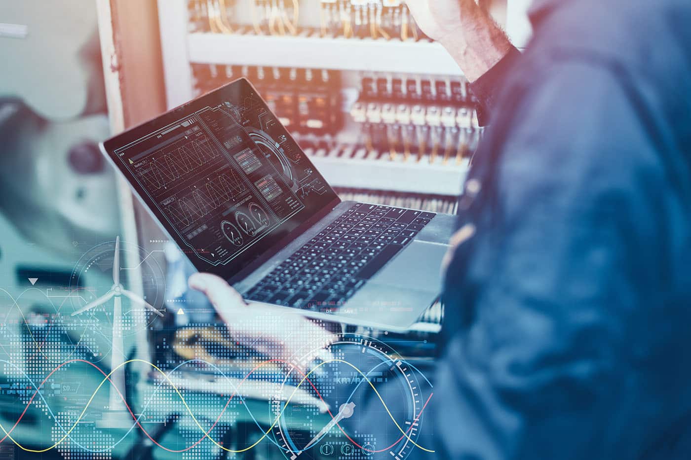 Electricity engineer work using computer software control