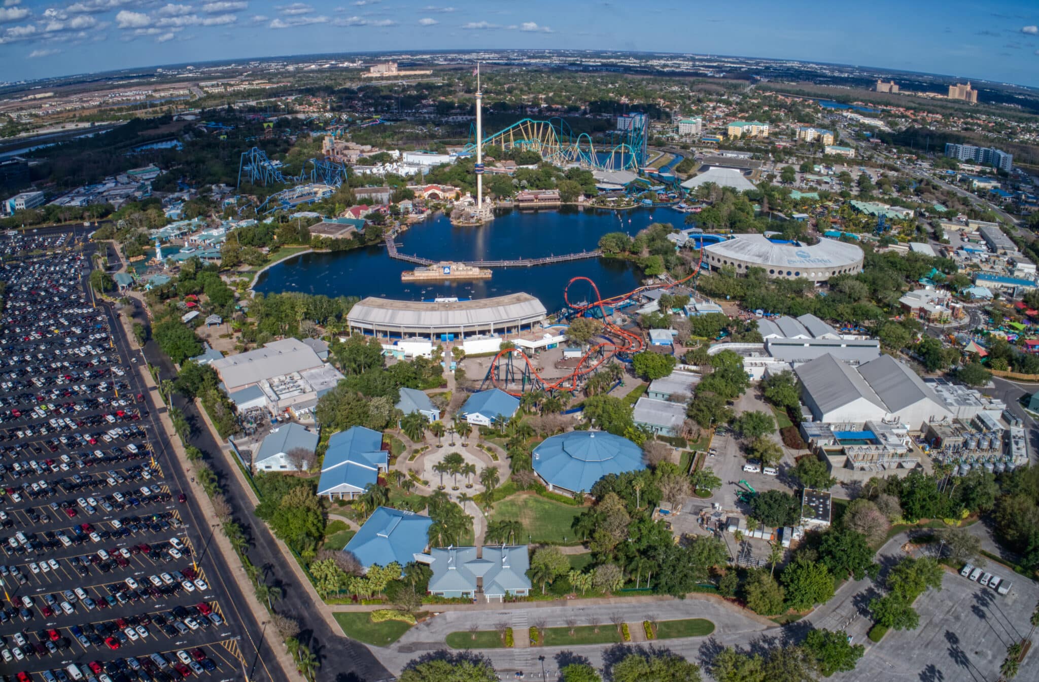 Aerial View of the SeaWorld Amusement Park during the Corona Vir
